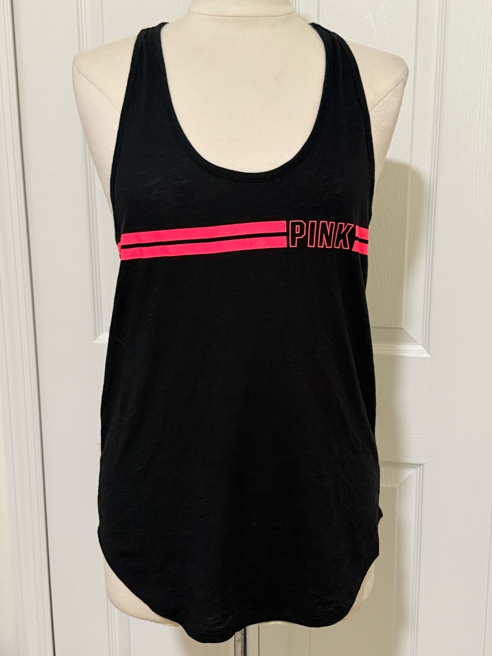 PINK Victoria's Secret Black Tank with Neon Pink Stripe Logo